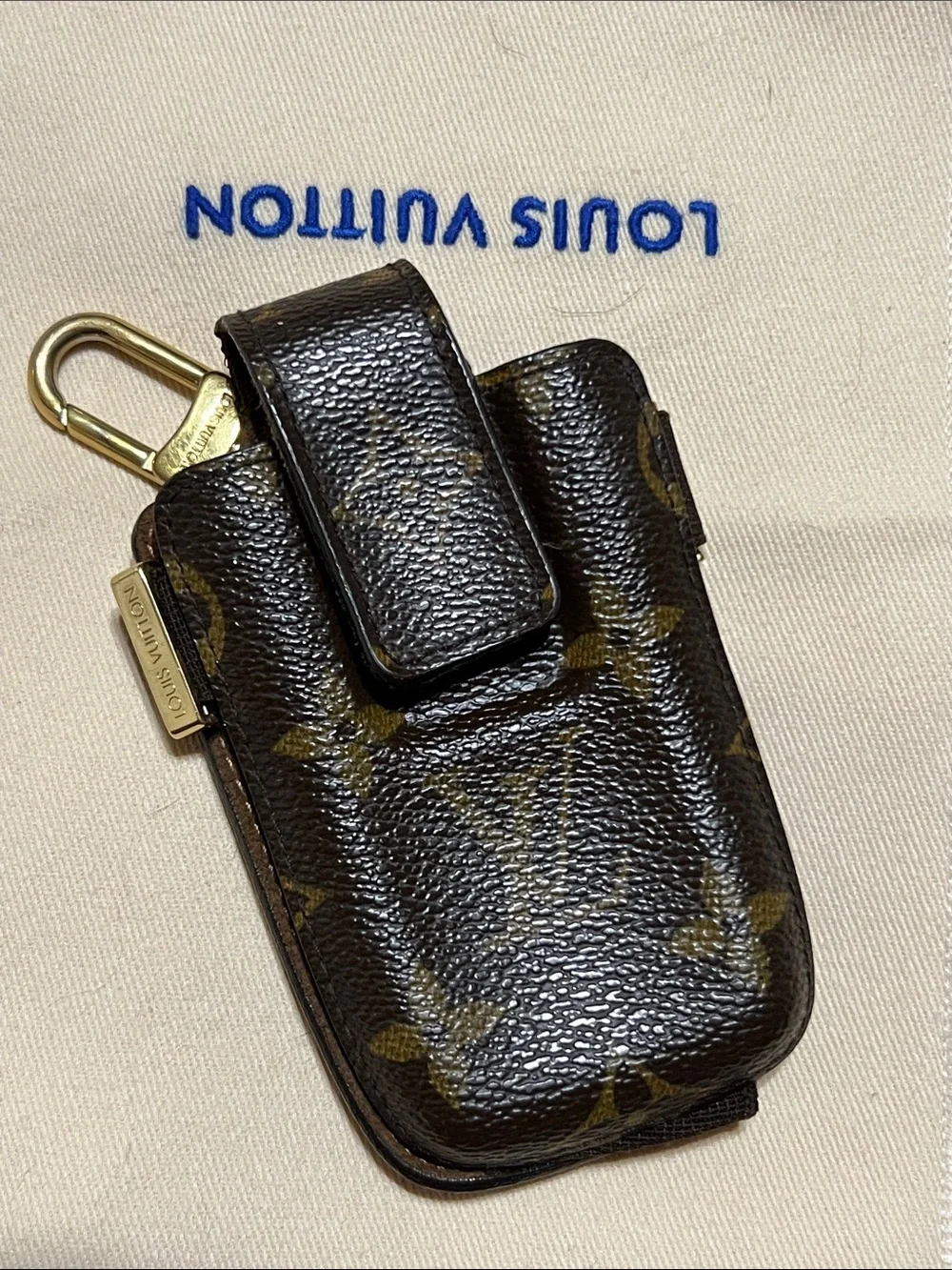 Louis Vuitton Monogram Canvas Phone Holster with Gold Hardware